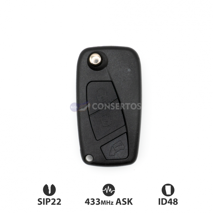 Comando FIAT / CITROËN / IVECO / LANCIA / PEUGEOT quadrado 3 botões